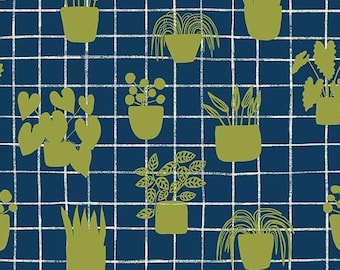 Home by Sarah Golden for Andover Fabrics - Fat Quarter of House Plants in Cobalt -- Cotton