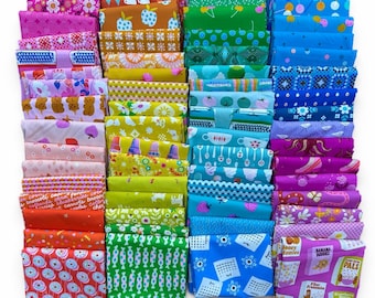 Fat 16th of various Ruby Star Society Rashida Coleman Hale fabrics as shown in photo (64 in total) - Rainbow