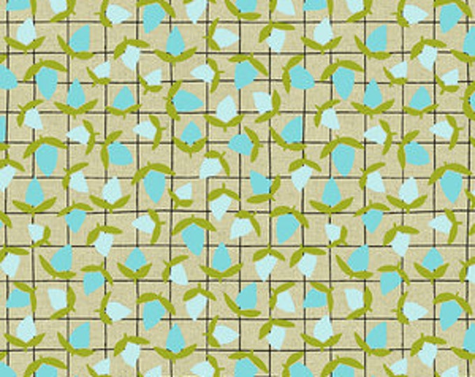 Tiger Plant by Sarah Golden for Andover Fabrics - Flower Buds in Minty Fresh -- Cotton/Linen - Fat Quarter