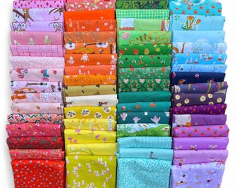 Fat 16th of various Heather Ross fabrics as shown in photo (64 in total) - Mixed Rainbow