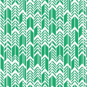 Könnte beinhalten: Ein nahtloses Muster mit einem geometrischen Design mit grünen Pfeilen auf weißem Hintergrund.