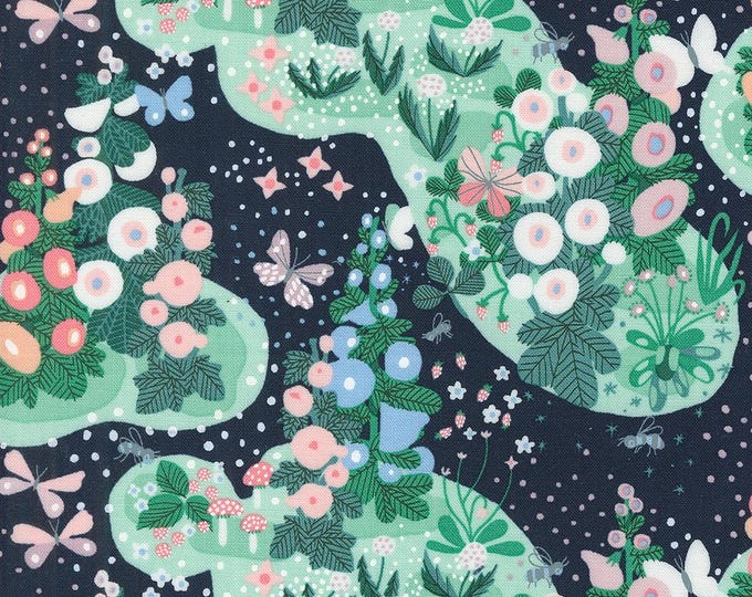Love Letter by Lizzy House- (37120 27) -- Fat Quarter of Fairy Garden in Peacoat