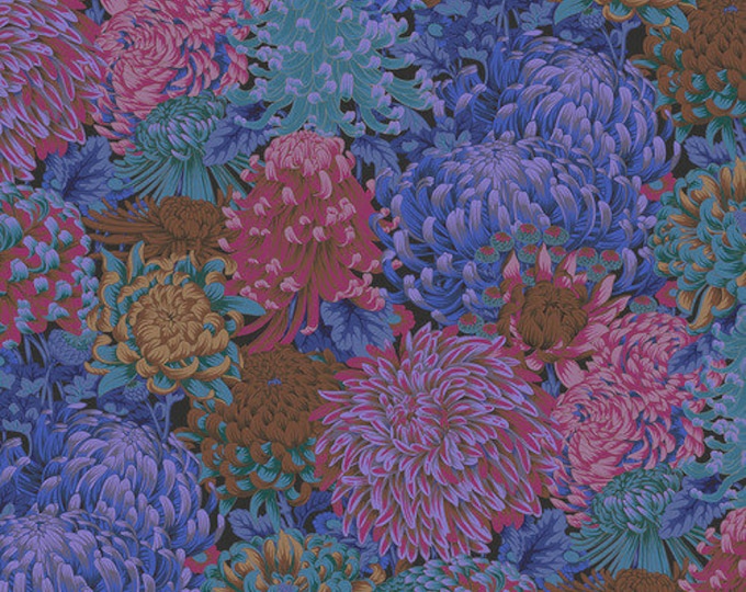 Kaffe Fassett Collective August 2021 -- Fat Quarter of Philip Jacobs Hokusai's Mums in Dark