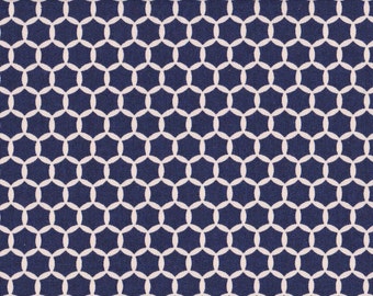 Japanese cotton fat quarter by Kei - Geostyle hexacomb dots in navy.