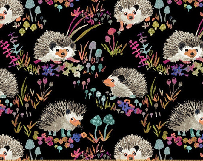 Fox Wood by Betsy Olmsted for Windham Fabrics - Fat Quarter of  43499A-S Hedgehogs in Black