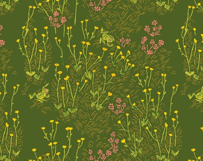 West Hill by Heather Ross -- Fat Quarter of Tall Buttercups in Pond Green