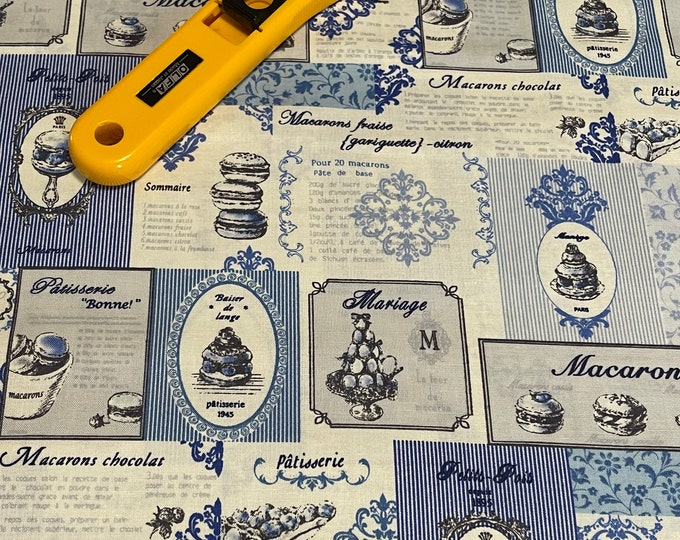 Japanese cotton fat quarter by Yuwa - Macaron Recipes in blue