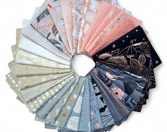 Fat 16th of various Ruby Star Society Fabrics as shown in photo (32 in total) - Pinks, Grays, Creams and Blacks