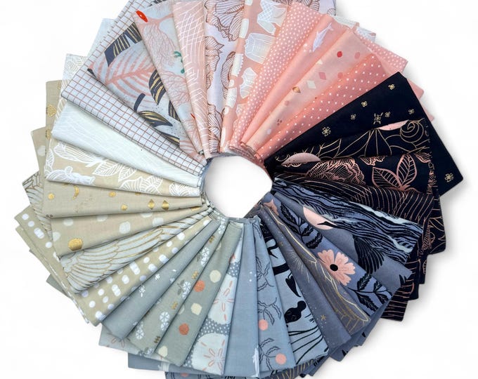 Fat 16th of various Ruby Star Society Fabrics as shown in photo (32 in total) - Pinks, Grays, Creams and Blacks