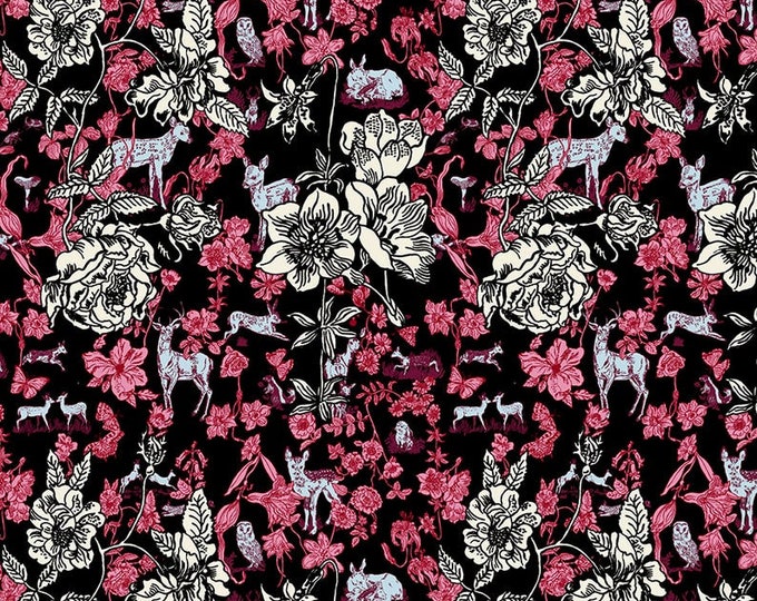 Woodland Walk by Nathalie Lete for Anna Maria Horner Conservatory - Fat Quarter of Fawn in Flower in Black