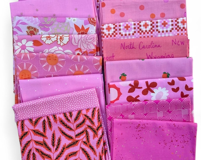 Fat 16th of various Ruby Star Society fabrics as shown in photo (16 in total) - Hot Pinks