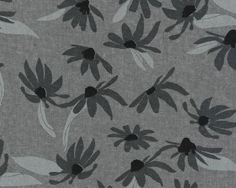 Around the Bend by Anna Graham for Robert Kaufman, 100% Cotton Linen Canvas -- 25cm -- Flowers in Graphite (AFH-2-977-305)