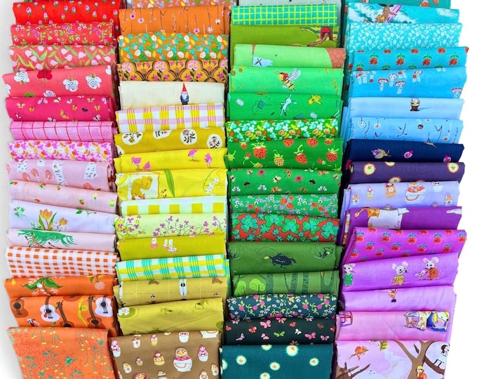 Fat 16th of various Heather Ross fabrics as shown in photo (64 in total) - Rainbow