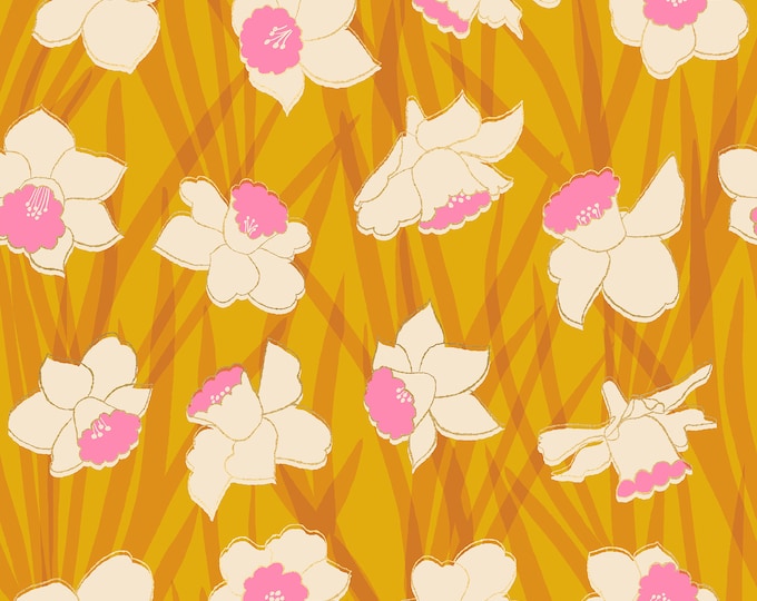 Reverie by Melody Miller for Ruby Star Society -- Fat Quarter of Daffodils in Goldenrod Metallic