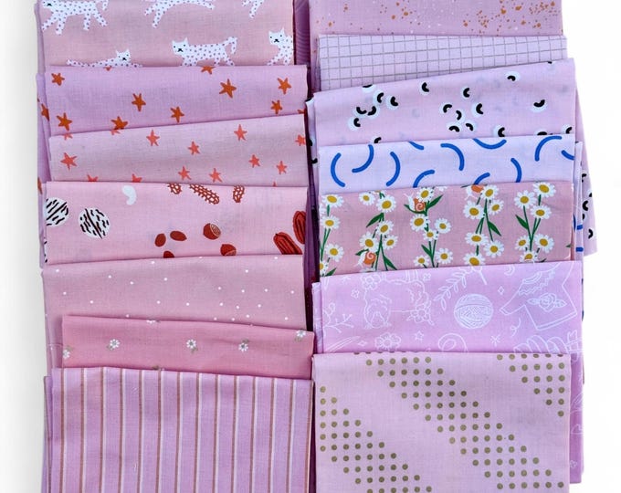 Fat 16th of various Ruby Star Society fabrics as shown in photo (16 in total) - Light Pinks