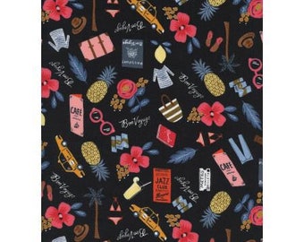 Les Fleurs Bon Voyage in Black by rifle Paper Company for Cotton and Steel - Fat Quarter