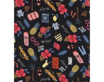 Les Fleurs Bon Voyage in Black by rifle Paper Company for Cotton and Steel - Fat Quarter