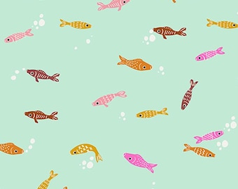 Koi Pond by Ruby Star Society -- Fat Quarter of Fishes in Mint (RS3036 13)
