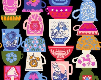 Hello Alice -- (RS2122 13) Tea Party in Black by Sarah Watts for Ruby Star Society