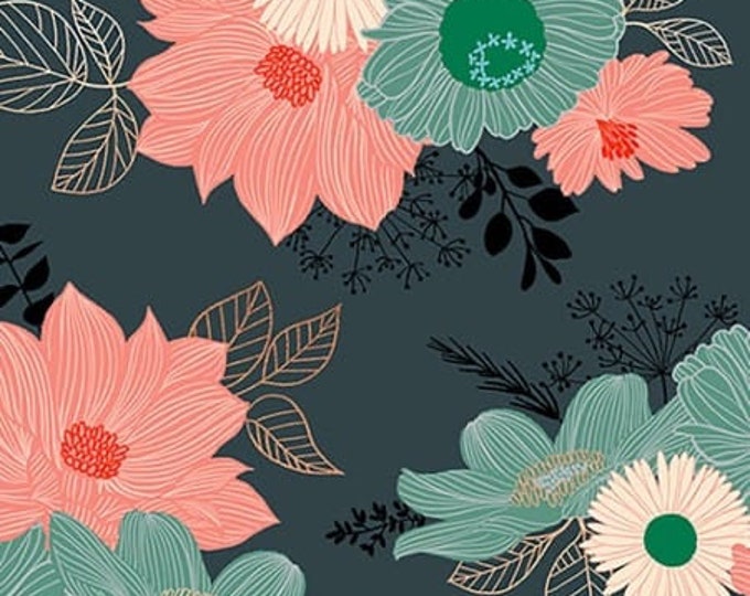 Elixir by Melody Miller for Ruby Star Society -- Fat Quarter of Salon Floral in Smoke Metallic