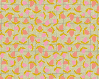 Tiger Plant by Sarah Golden for Andover Fabrics - Flower Buds in Sherbet Metallic -- Cotton/Linen - Fat Quarter