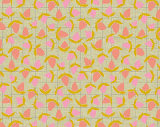 Tiger Plant by Sarah Golden for Andover Fabrics - Flower Buds in Sherbet Metallic -- Cotton/Linen - Fat Quarter