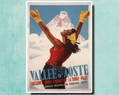 Aosta Valley, Winter Sports - 1950 - Italy - Vintage Travel Poster SG2339