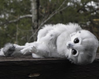 OOAK art doll, Tips the silver marmoset monkey