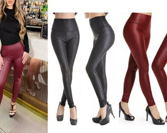 Ladies Wet Look PU Leather High Waist Leggings Womens Stretch Pant PVC Trousers