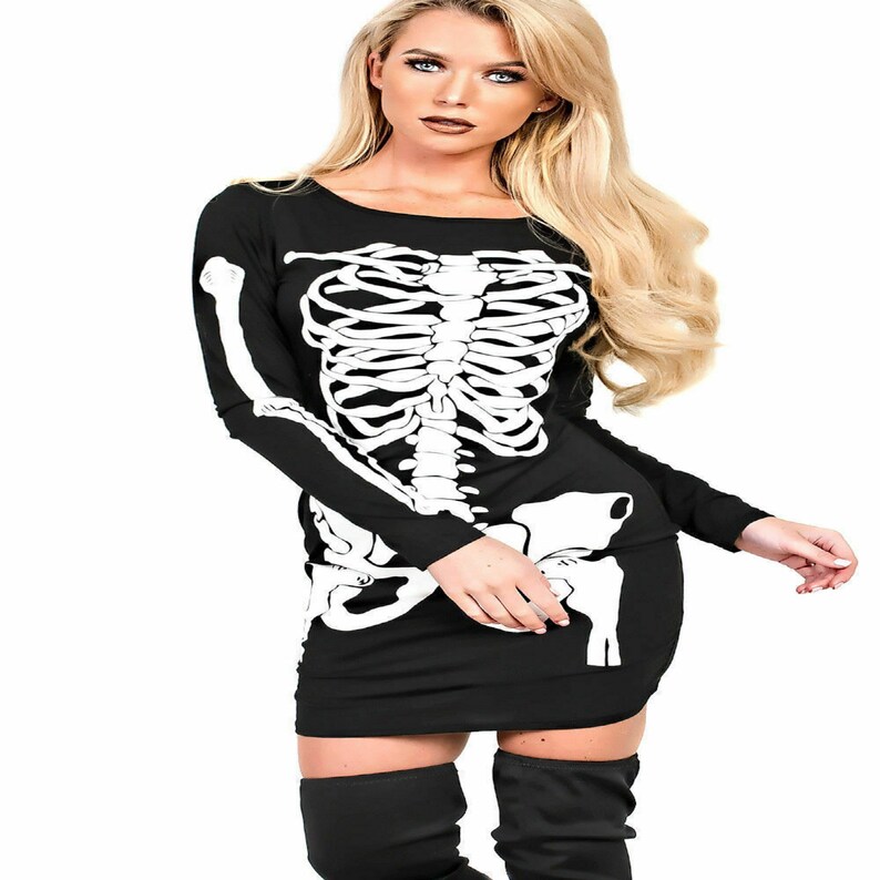 Women's Halloween Skeleton Costume Ladies Skull Bones Etsy UK
