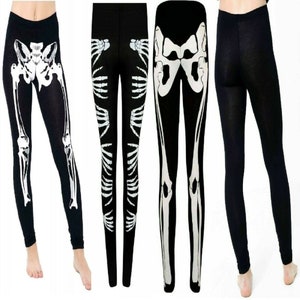 Womens Full Ankle Length Ladies Halloween Jeggings Skull Print