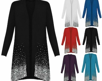 Ladies Glitter Sequin Sparkle Long Sleeve Open Party Plus Size Cardigan