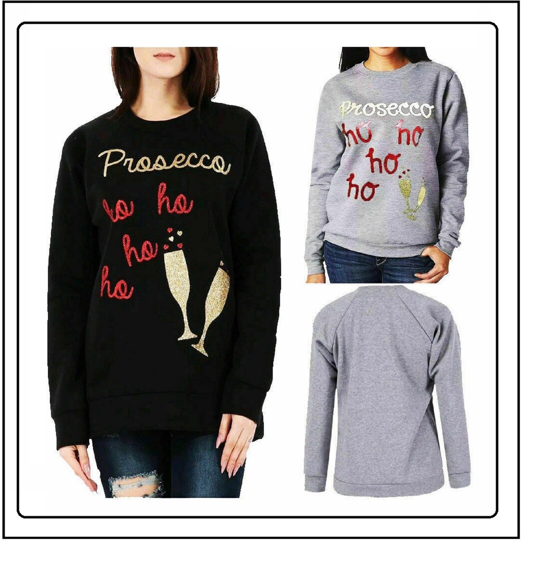 Prosecco Ho Ho Novelty Damen Pullover Weihnachten Glitzer Etsy.de