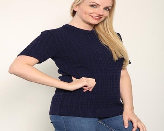 Ladies Knitted Short Sleeve Top Soft Knit Sweater Crew Neck Short Sleeve Jumper