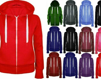 Ladies Girls Zip Up Sweatshirt Fleece Jacket Hooded Top Coat Jacket  PLUS SIZE Top Jacket