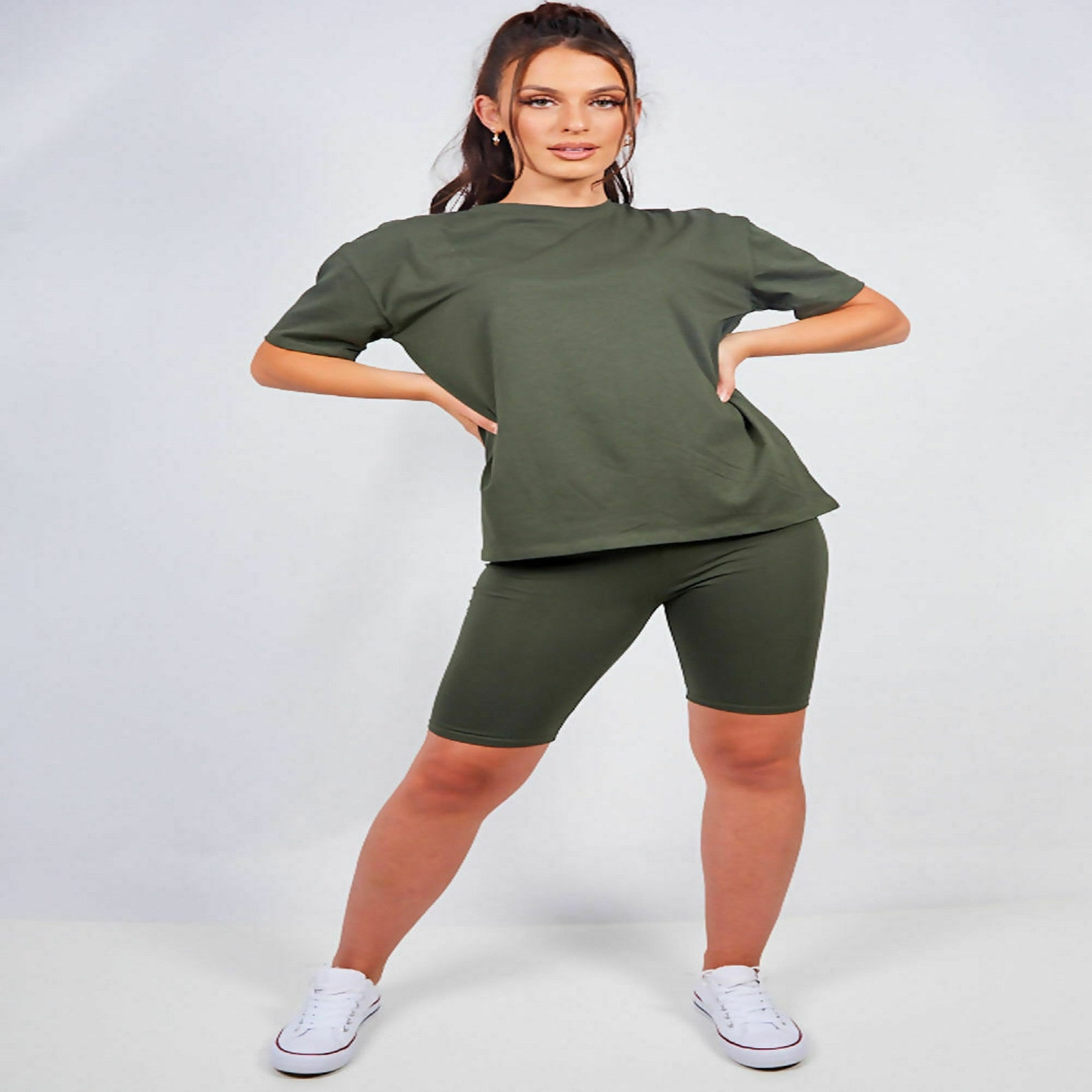 Women's Ladies New Oversized Tshirt and Cycling Shorts Active Gym