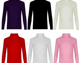 Kids Girls Polo Neck High Neck Long sleeve Jumper Children Polo Neck Sschool Jumper TOPS SIZE 5-13