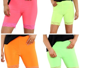 Lace Trim Cycling Shorts Plain Viscose Gym Bike Hot Pants Womens Ladies Shorts