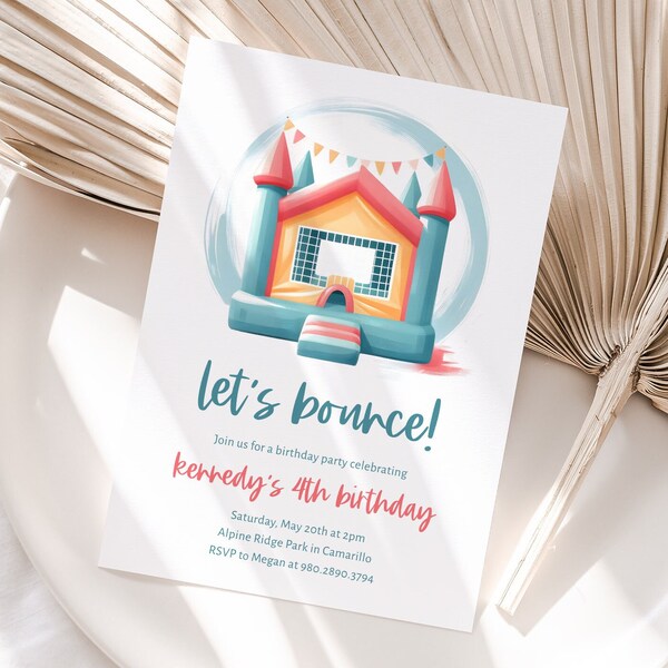 Bounce House Birthday Invitation Template, Printable Editable Template, Bouncy House Castle, Pastel Girl Birthday Invite, Digital Download