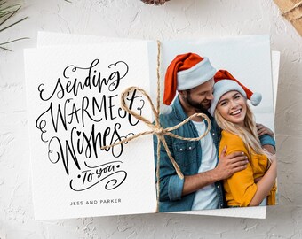 Editable Printable Photo Christmas Card, 5x7 Template, Warmest Holiday Wishes, Tropical Christmas Card, Black and White Minimal Simple