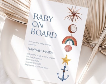 Baby on Board Surfing Baby Shower Invitation Template Surf Baby Shower Invite Printable Digital Download Editable CORJL Template Surfboard