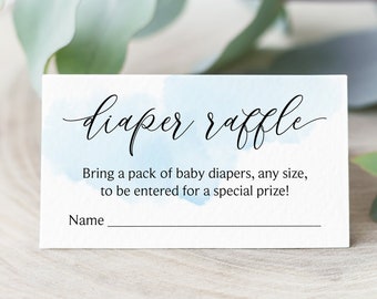 Printable Diaper Raffle Tickets 3.5x2 Blue Watercolor Boy Calligraphy Diaper Raffle, Baby Shower Raffle, Invitation Insert, Gender Neutral