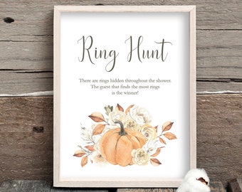 Ring Hunt Bridal Shower Game Printable 8x10 Shower Sign Rustic Boho Fall Floral Pumpkin Wedding Shower Autumn Decor Engagement Party Game