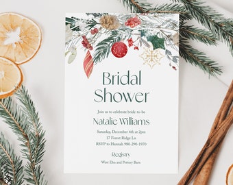 Winter Bridal Shower Invitation Template, CORJL Printable Invite Template, Christmas 1