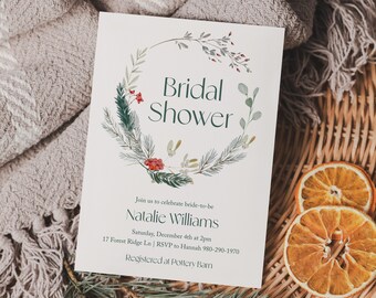 Winter Bridal Shower Invitation Template, CORJL Printable Invite Template, Christmas 1