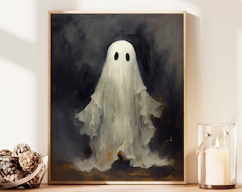 Ghost Painting PRINTABLE Art Print, Halloween Home Decor, Abstract Cute Ghost Oil Painting, Vintage Aesthetic, Dark Academia, Cottagecore
