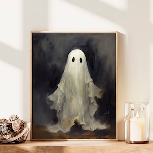 Ghost Painting PRINTABLE Art Print, Halloween Home Decor, Abstract Cute Ghost Oil Painting, Vintage Aesthetic, Dark Academia, Cottagecore