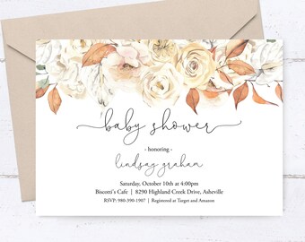 Fall Baby Shower Invitation Editable Template 5x7 Online Invite Template Corjl Fall Leaves Autumn Fall in Love Rust Orange Gender Neutral