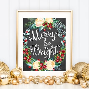 Merry and Bright Chalkboard Christmas Printable Art Print 5x7 or 8x10 ...