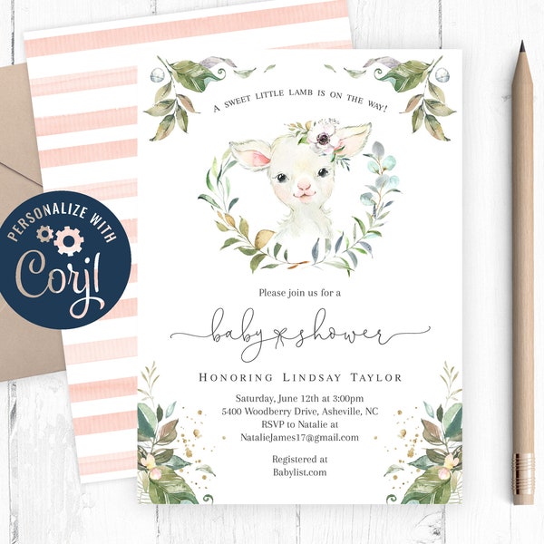 Baby Shower Girl Invite Sheep Etsy